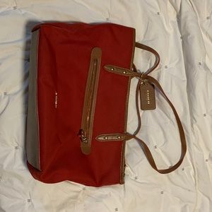 Red and brown Coach tote